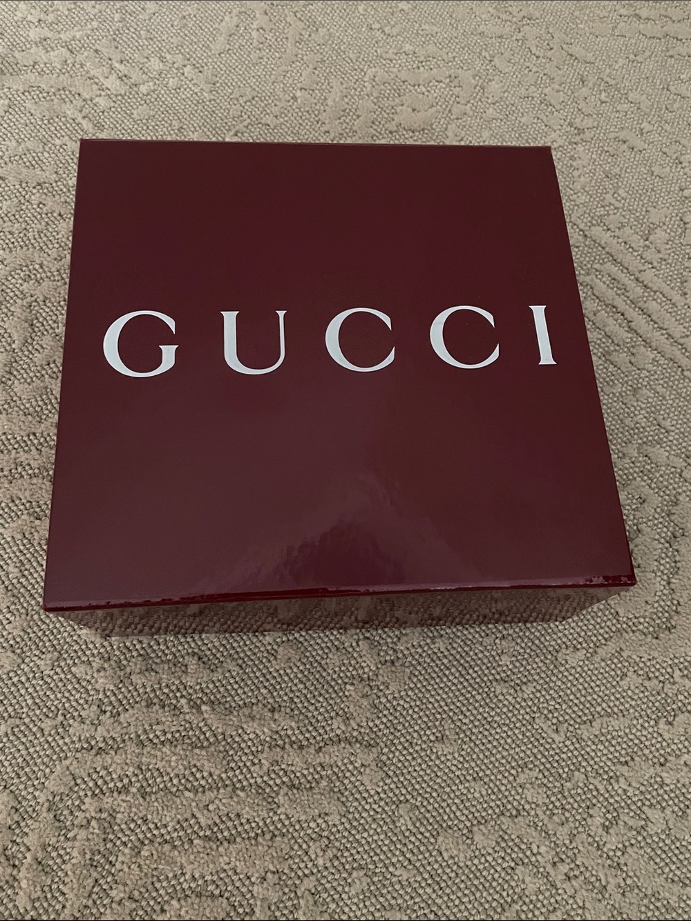 Gucci Burgundy Box with White Logo 7.50”x 7.25”x3”